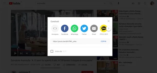 condividi video yotube